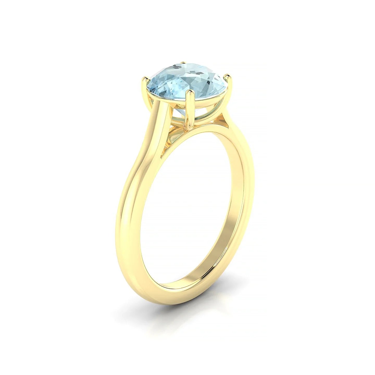 Cathedral | 18k Yellow Gold 8 mm Round Aquamarine Ring