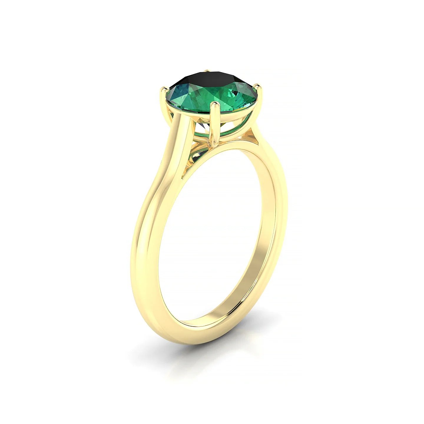 Cathedral | 18k Yellow Gold 8 mm Round Emerald Ring