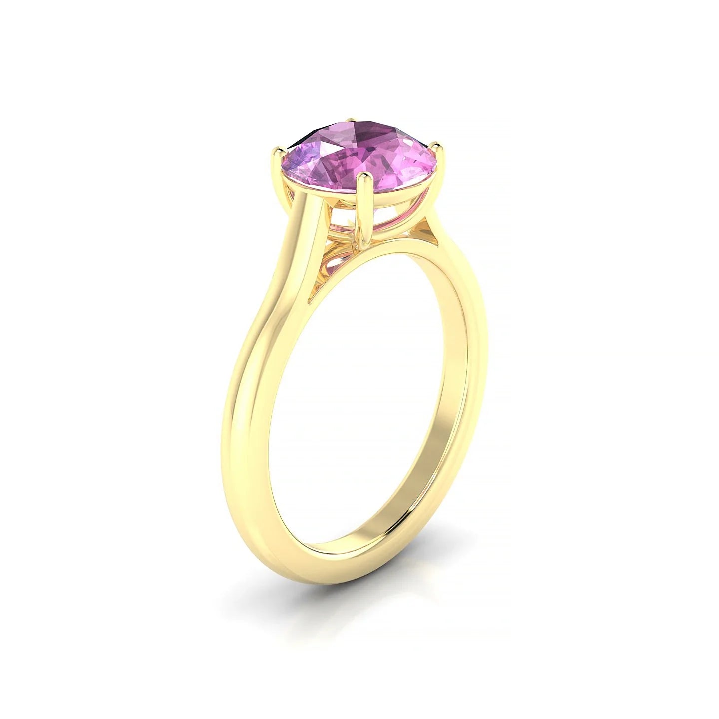 Cathedral | 18k Yellow Gold 8 mm Round Pink Sapphire Ring