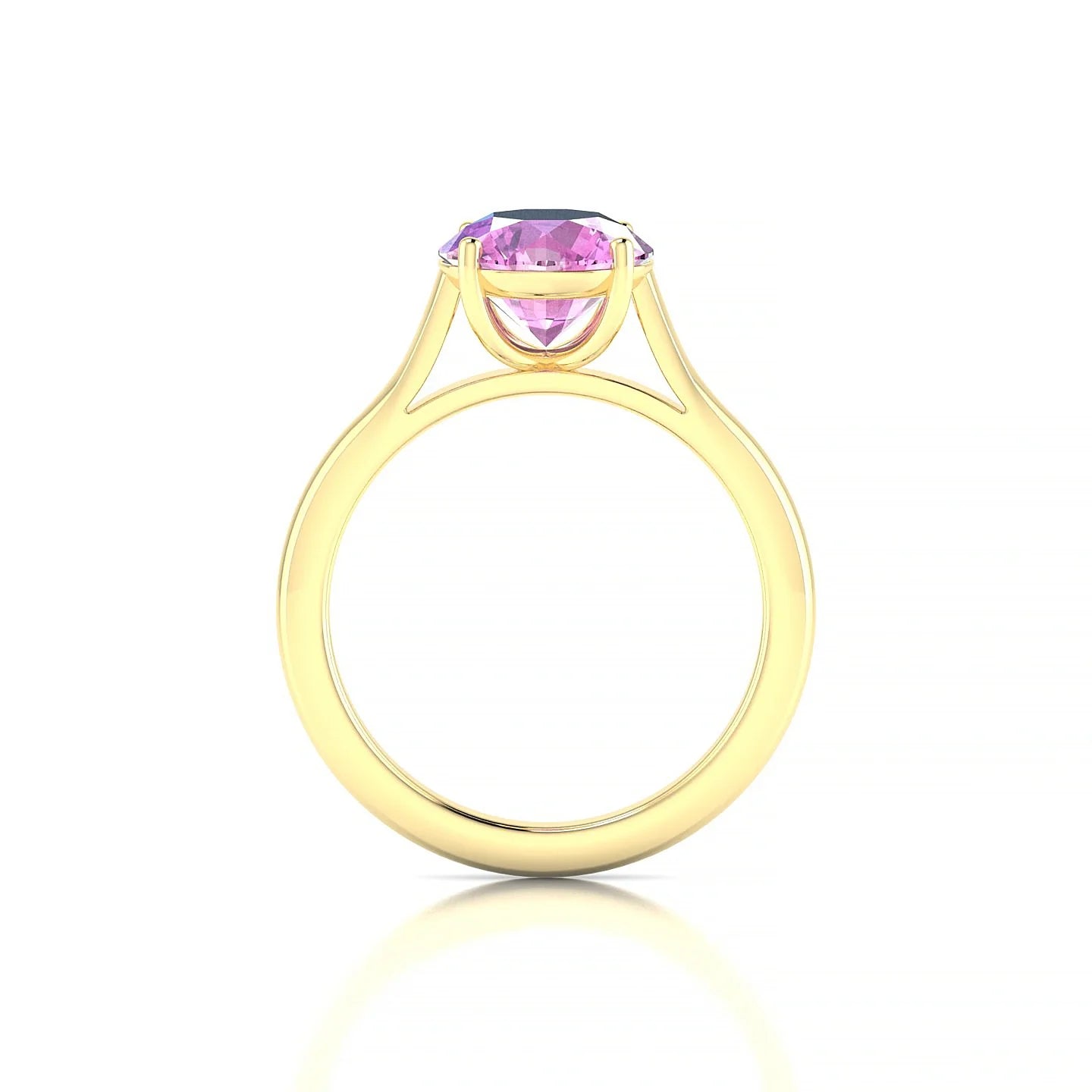 Cathedral | 18k Yellow Gold 8 mm Round Pink Sapphire Ring