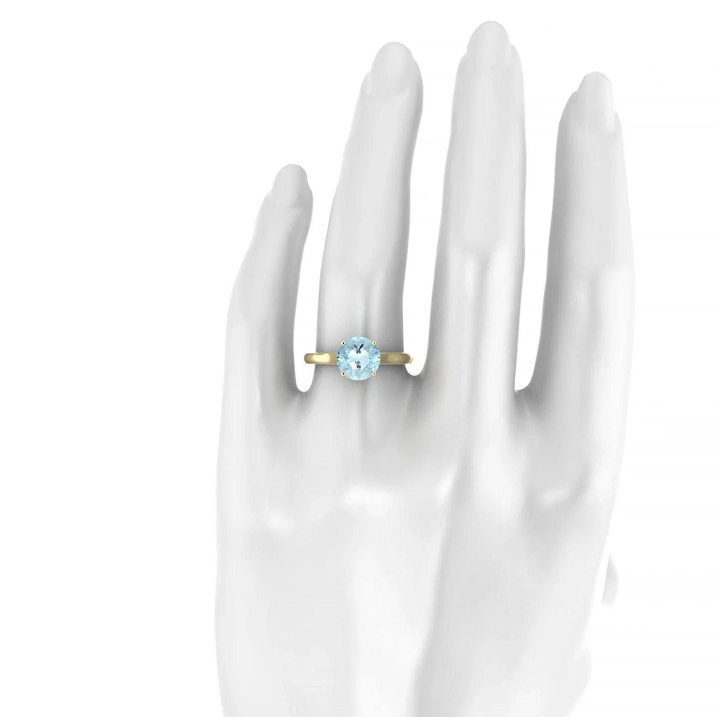 Cathedral | 18k Yellow Gold 8 mm Round Aquamarine Ring