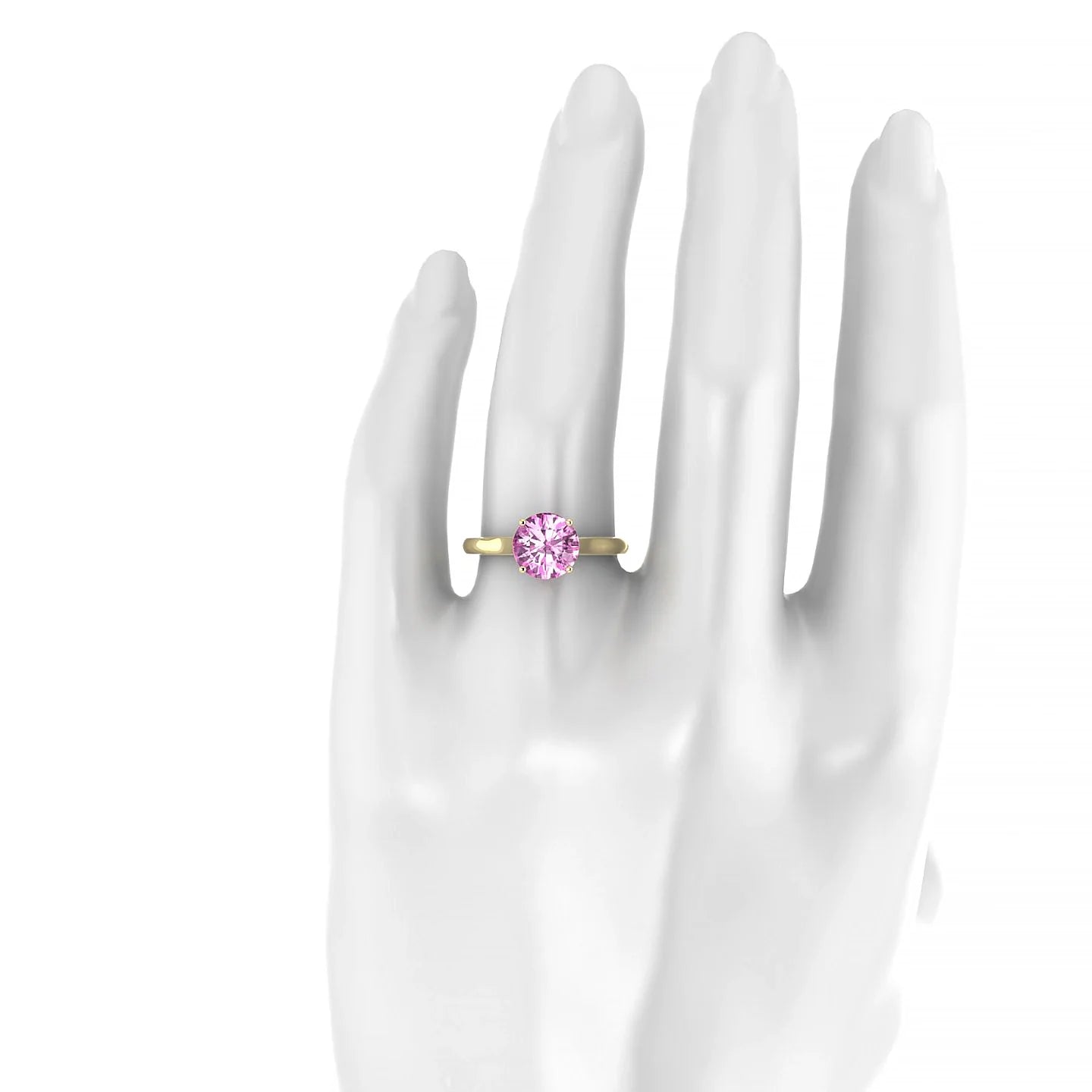 Cathedral | 18k Yellow Gold 8 mm Round Pink Sapphire Ring