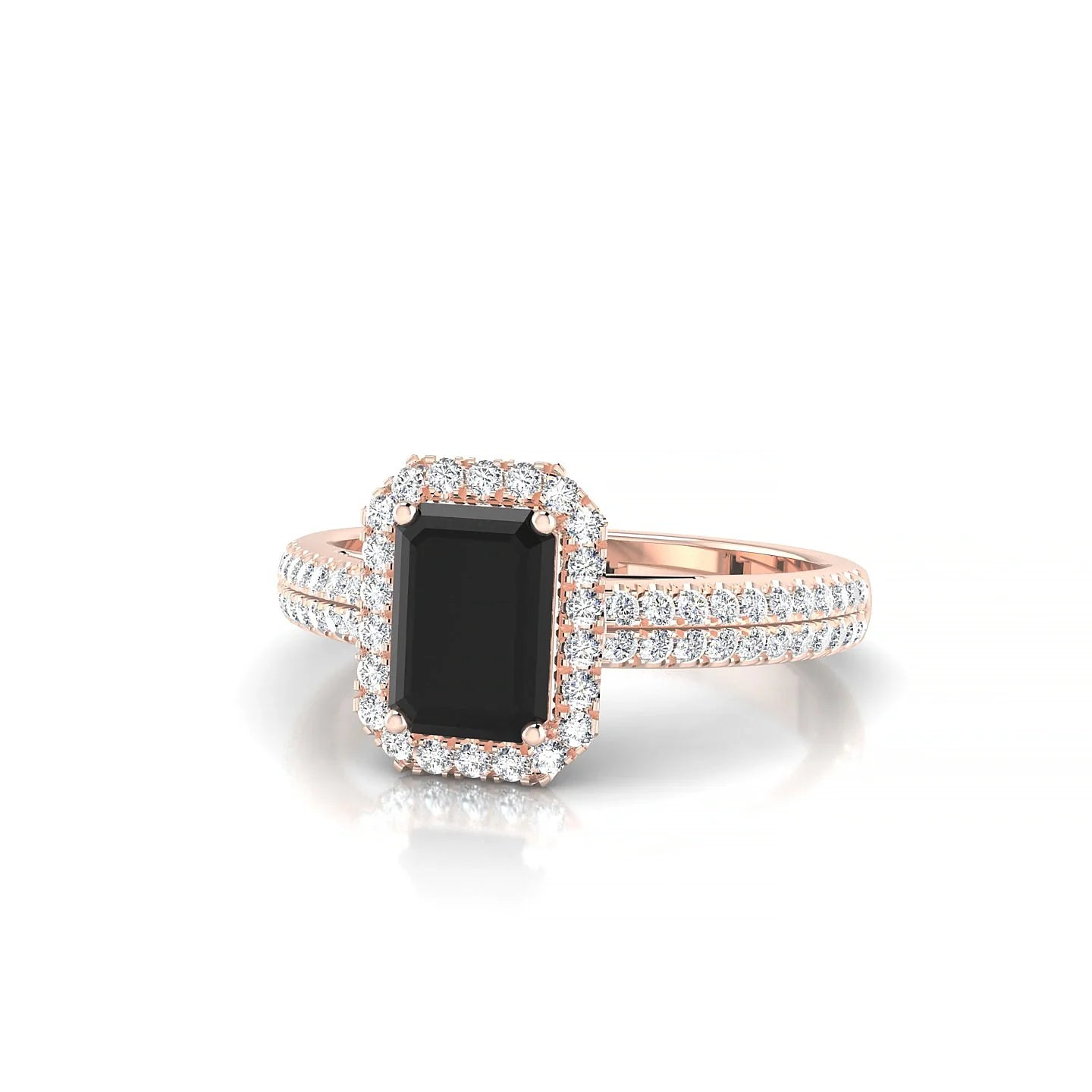 Celeste | 18k Rose Gold 7 x 5 mm Emerald Black Diamond Ring