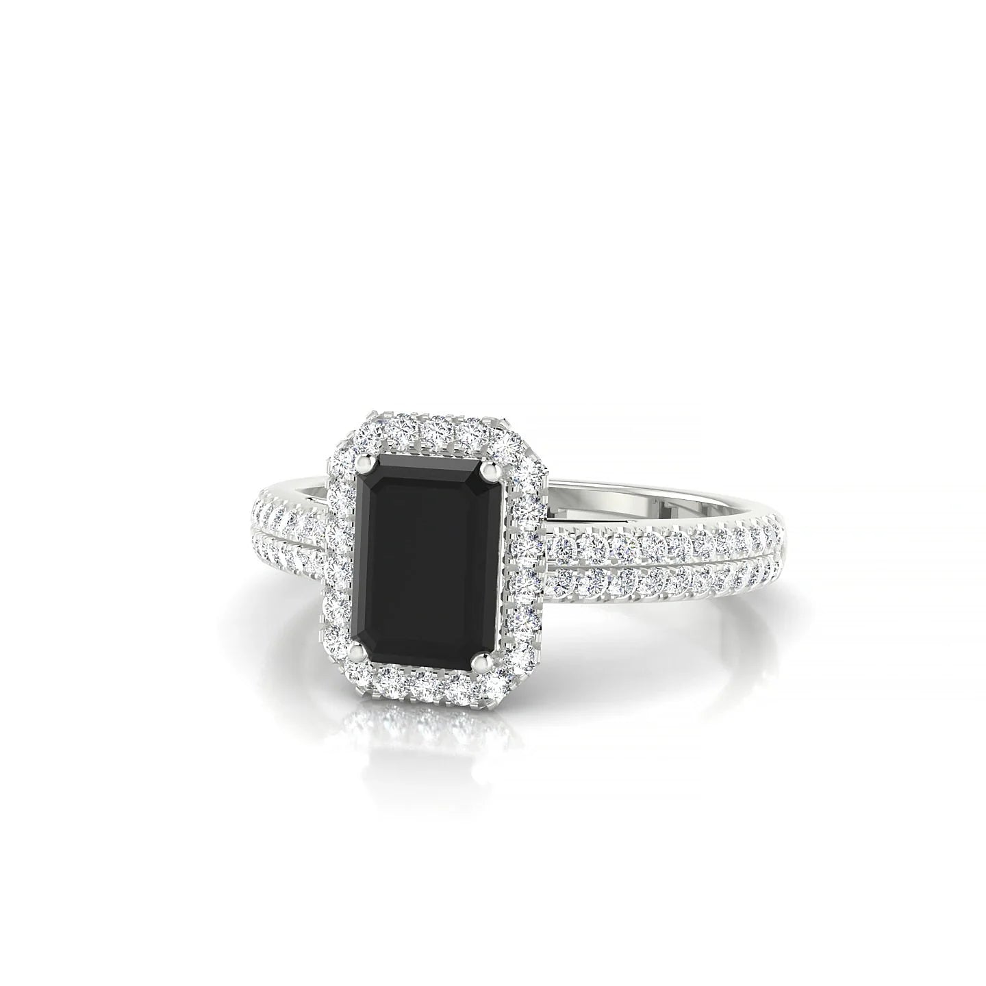 Celeste | 18k White Gold 7 x 5 mm Emerald Black Diamond Ring