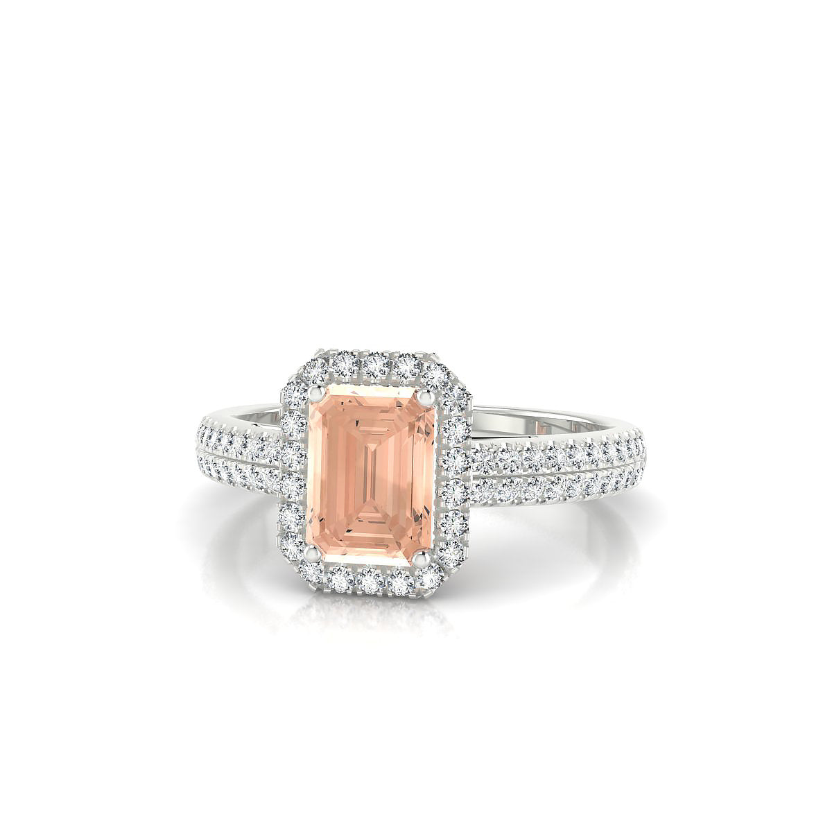 Celeste | 18k White Gold 7 x 5 mm Emerald Morganite Ring