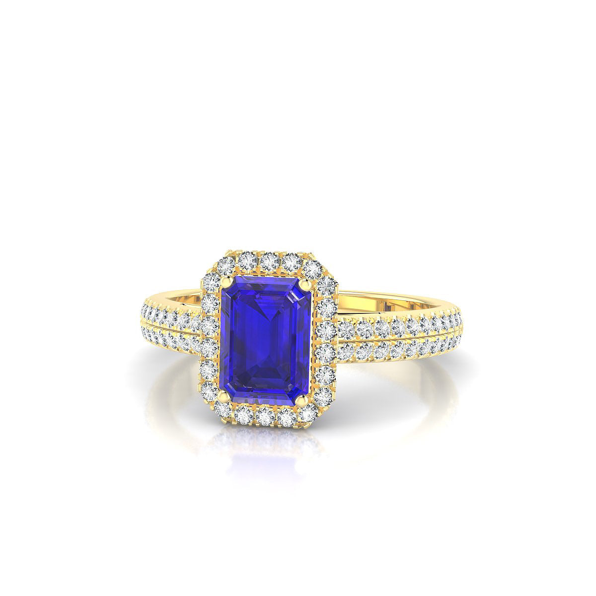 Celeste | 18k Yellow Gold 7 x 5 mm Emerald Tanzanite Ring