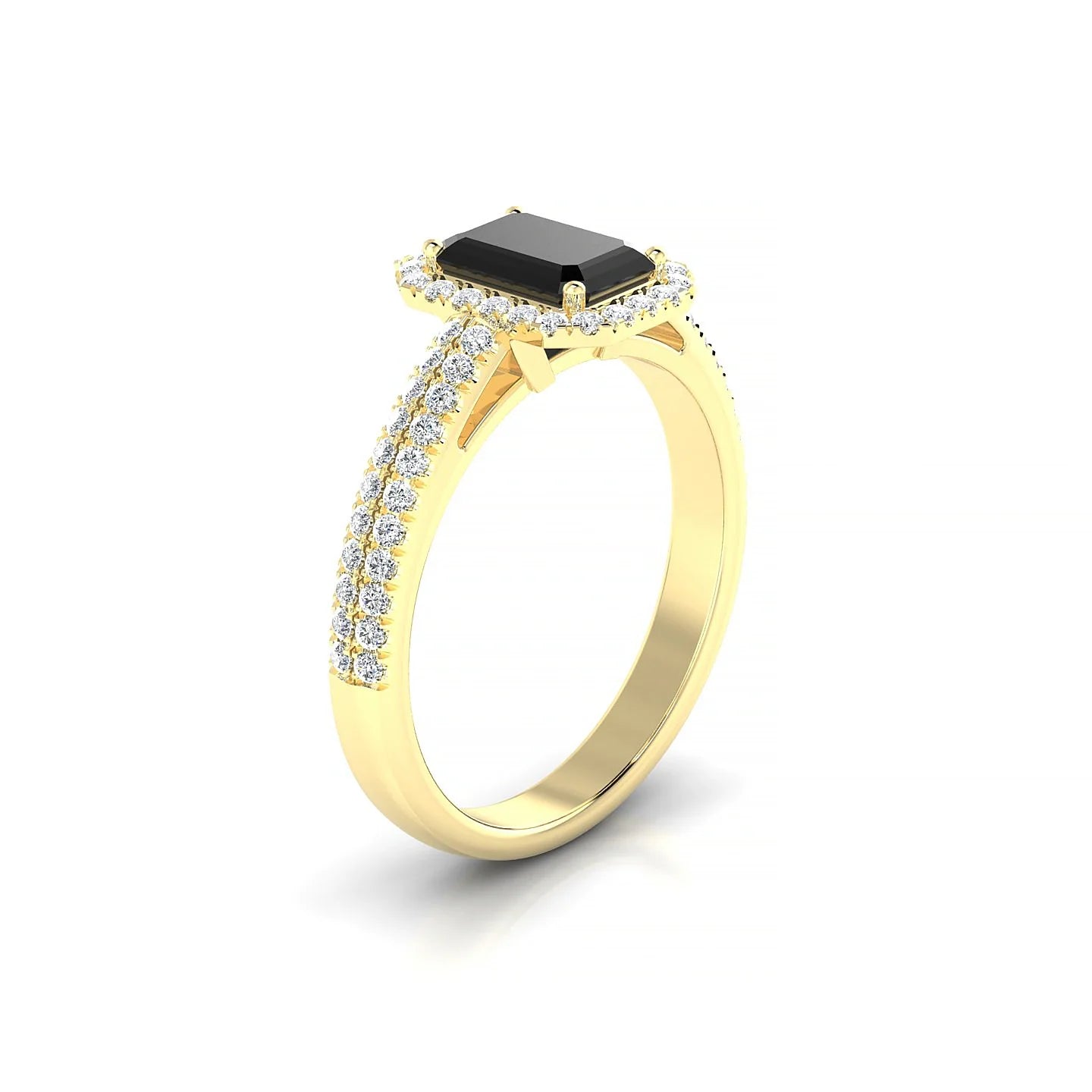 Celeste | 18k Yellow Gold 7 x 5 mm Emerald Black Diamond Ring