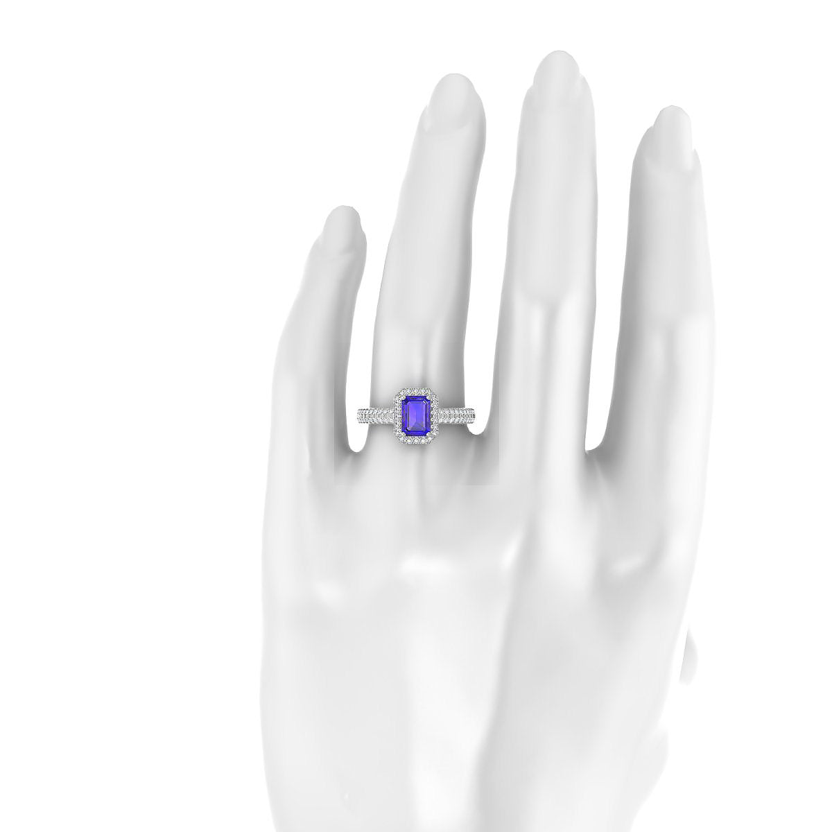 Celeste | 18k White Gold 7 x 5 mm Emerald Tanzanite Ring