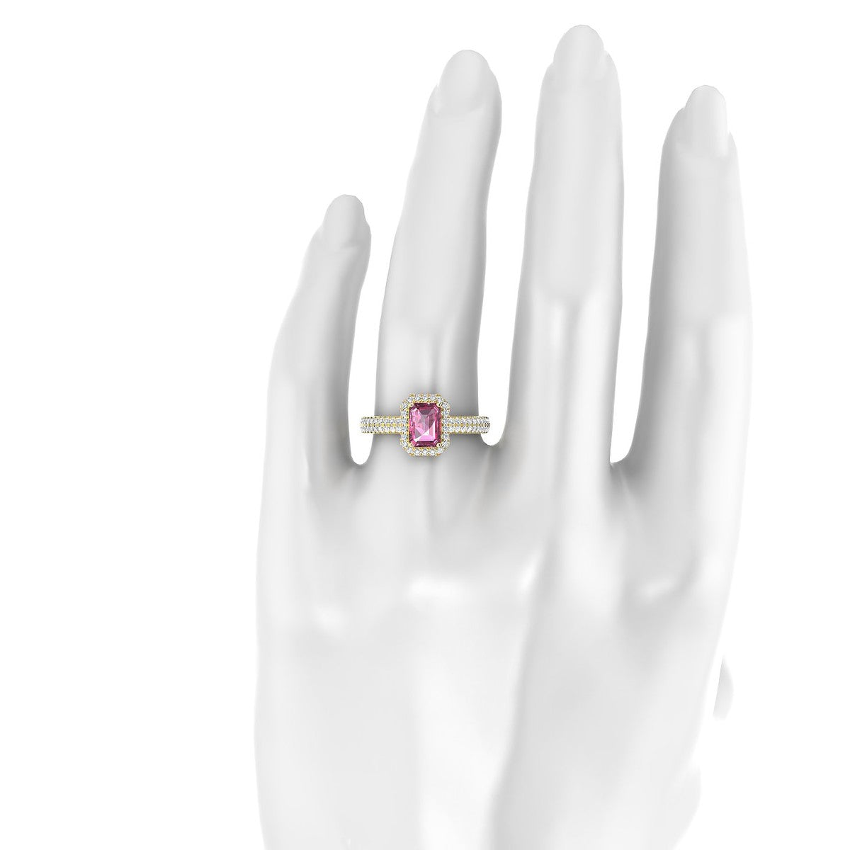 Celeste | 18k Yellow Gold 7 x 5 mm Emerald Rhodolite Ring