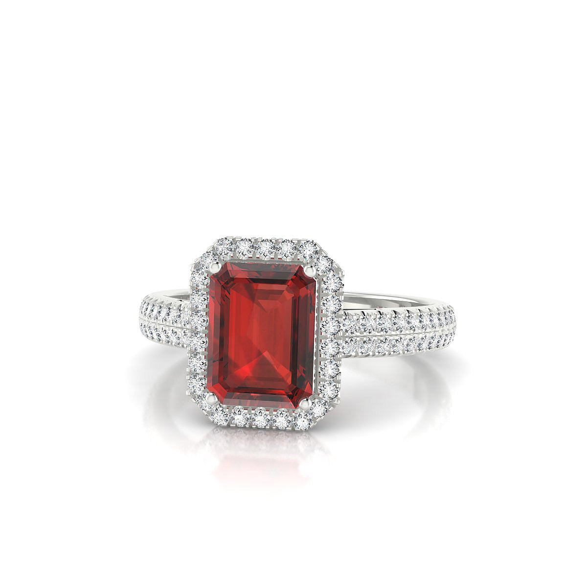 Celeste | 18k White Gold 8 x 6 mm Emerald Garnet Ring