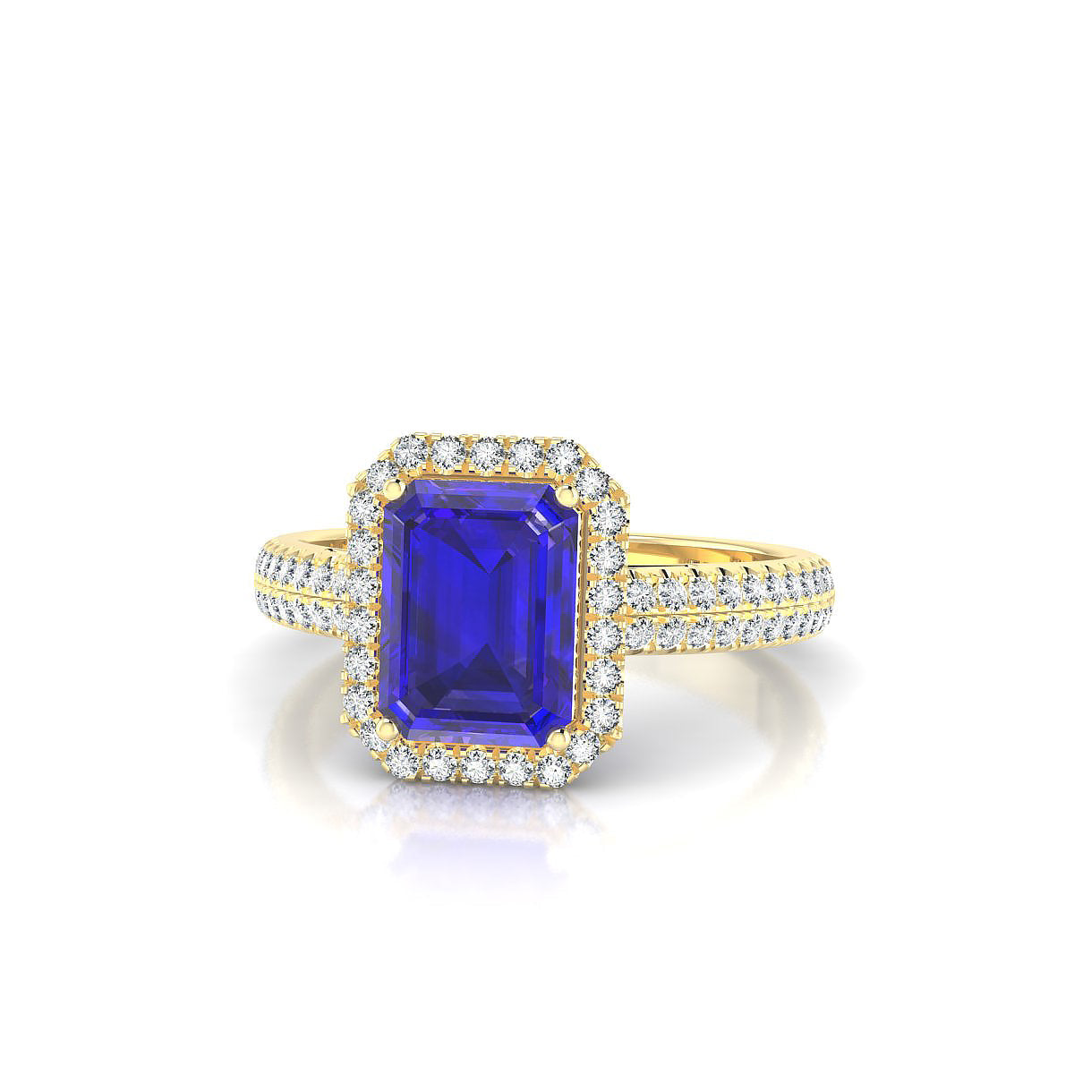 Celeste | 18k Yellow Gold 8 x 6 mm Emerald Tanzanite Ring