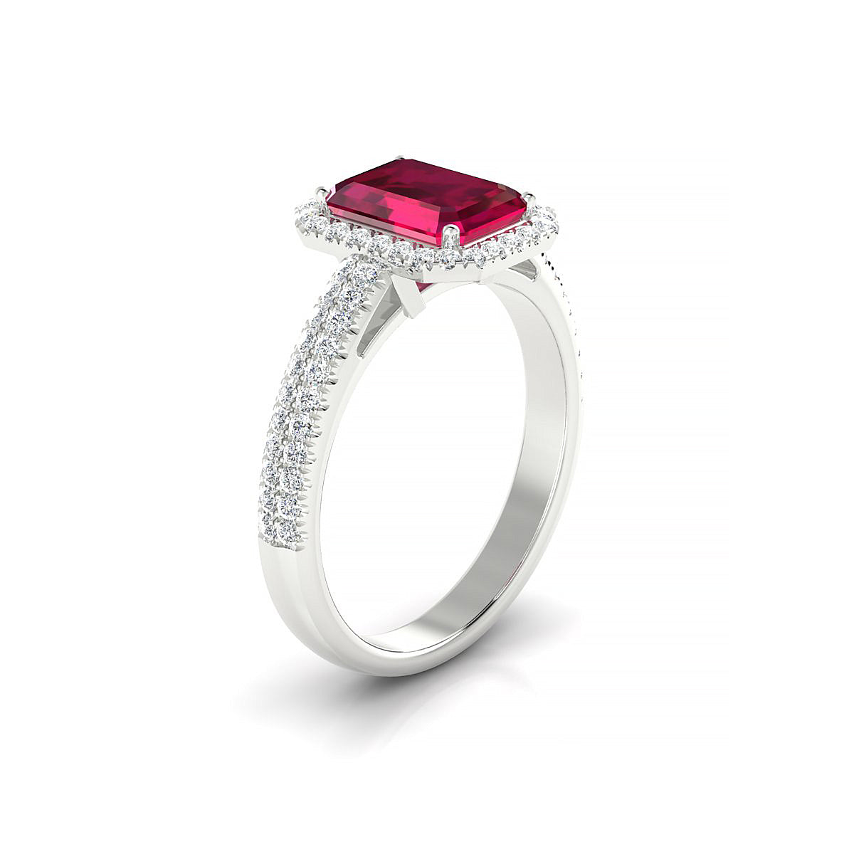 Celeste | 18k White Gold 8 x 6 mm Emerald Ruby Ring