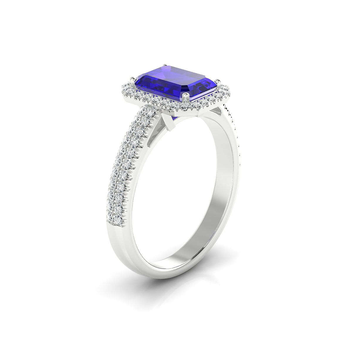 Celeste | 18k White Gold 8 x 6 mm Emerald Tanzanite Ring