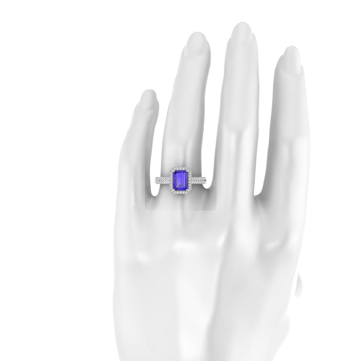 Celeste | 18k White Gold 8 x 6 mm Emerald Tanzanite Ring