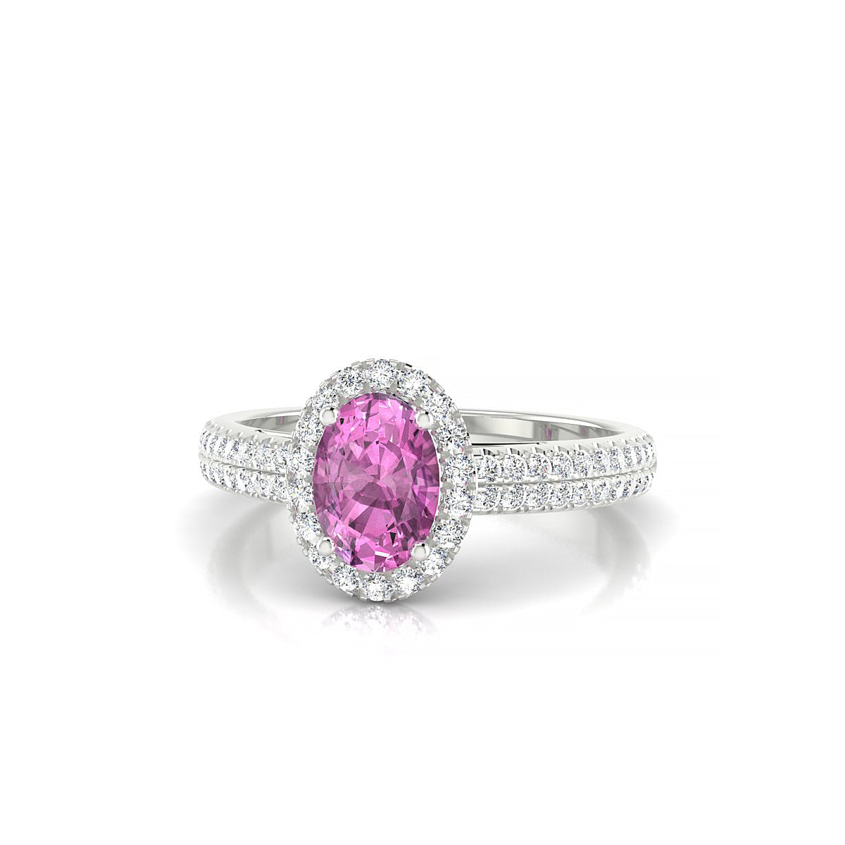 Celeste | 18k White Gold 7 x 5 mm Oval Pink Sapphire Ring