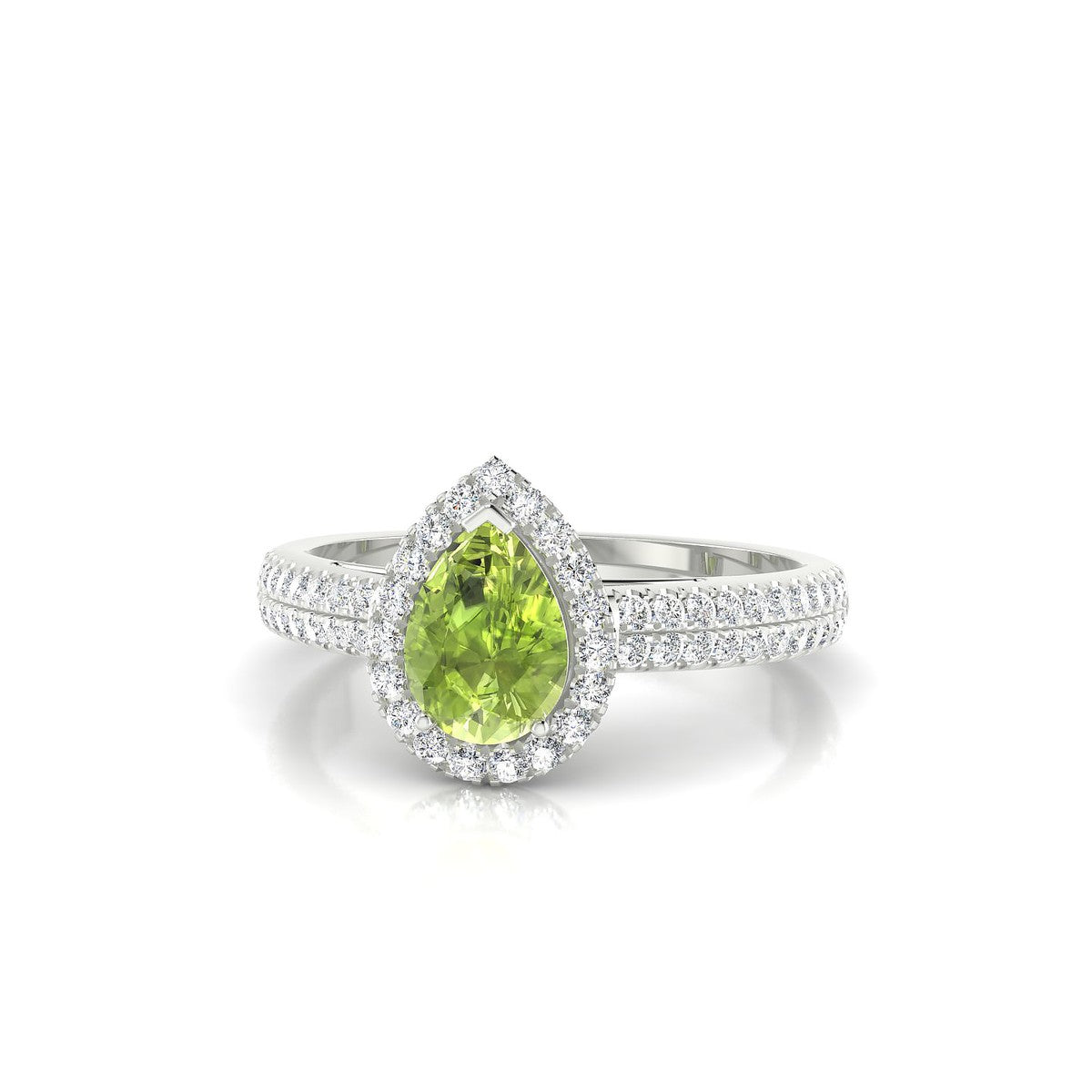 Celeste | 18k White Gold 7 x 5 mm Pear Peridot Ring