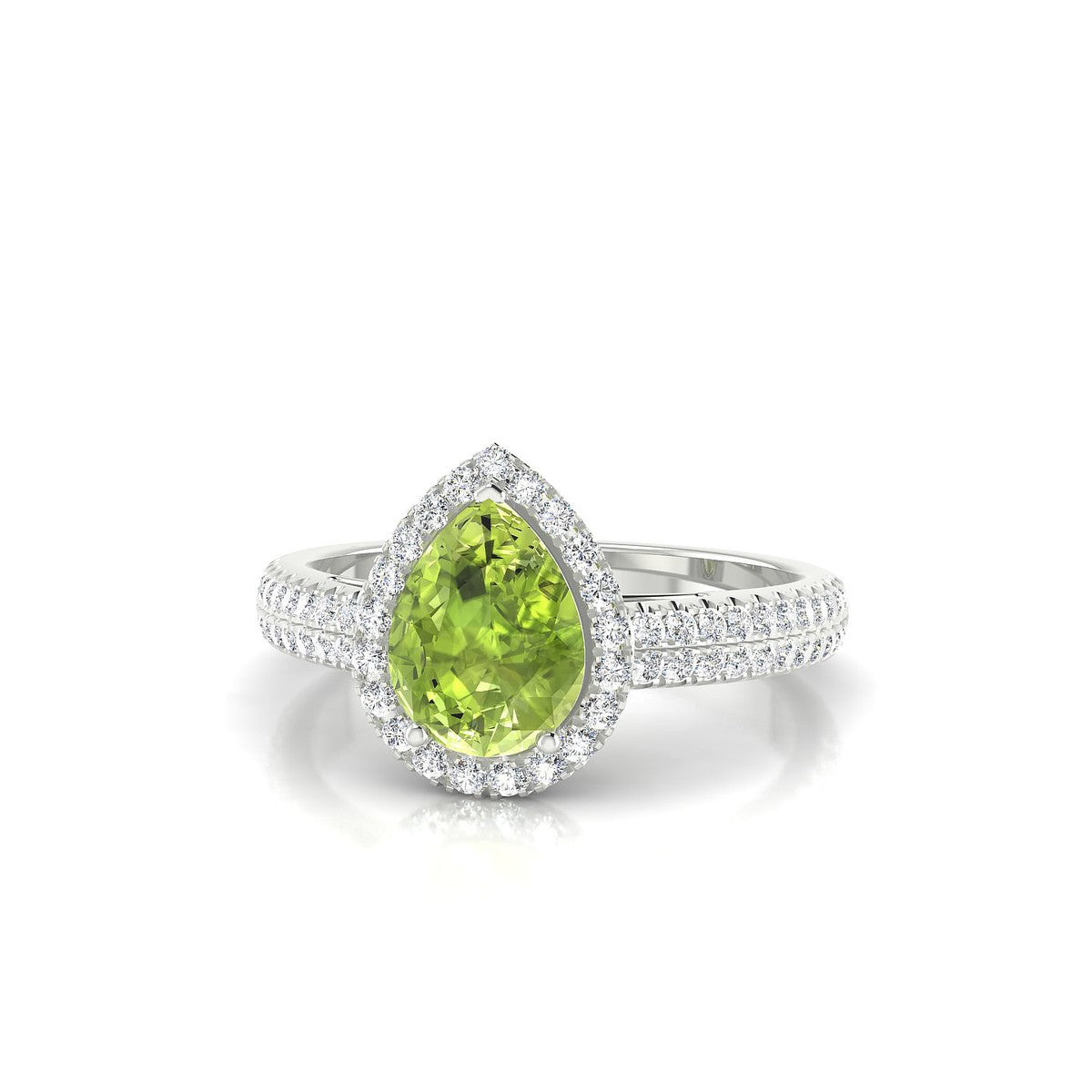 Celeste | 18k White Gold 8 x 6 mm Pear Peridot Ring