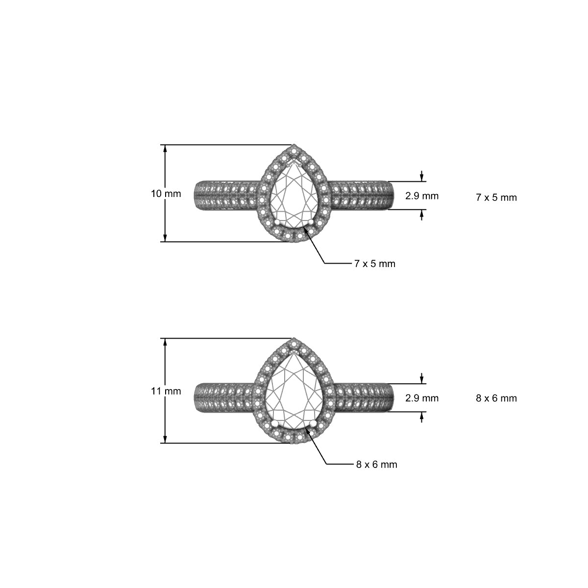 Celeste | 18k White Gold 7 x 5 mm Pear Black Diamond Ring