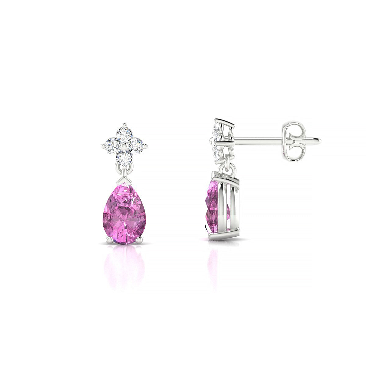 Celestial | 18k White Gold 6 x 4 mm Pear Pink Sapphire Earrings