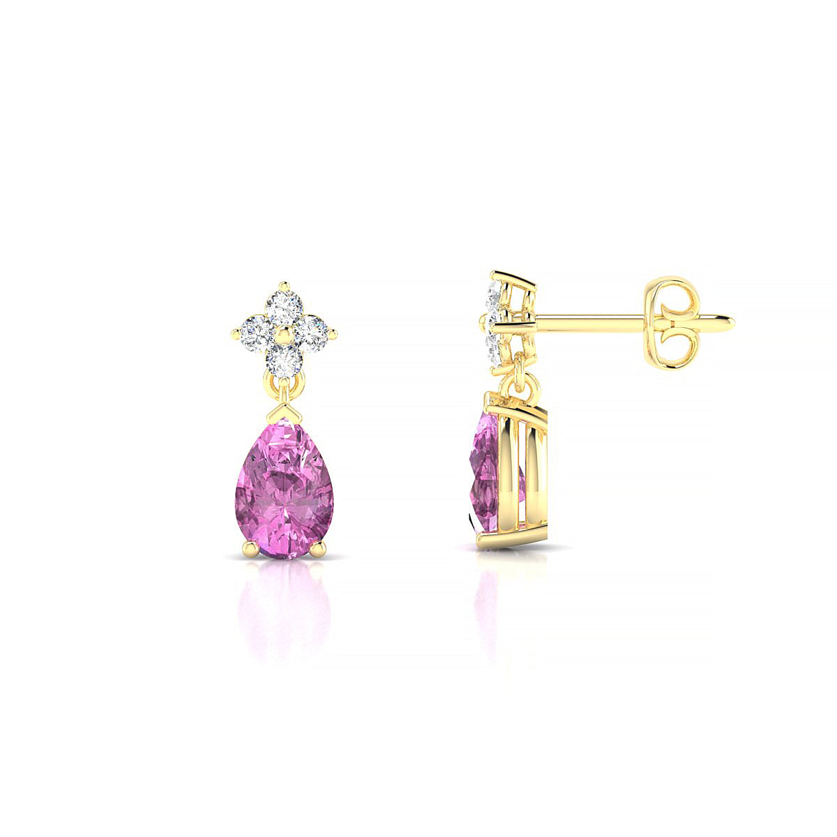 Celestial | 18k Yellow Gold 6 x 4 mm Pear Pink Sapphire Earrings