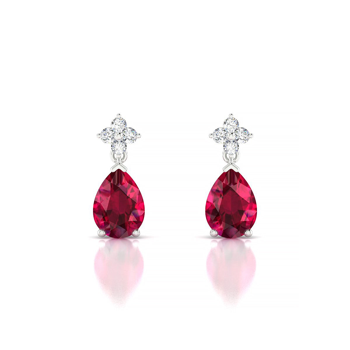 Celestial | 18k White Gold 7 x 5 mm Pear Ruby Earrings