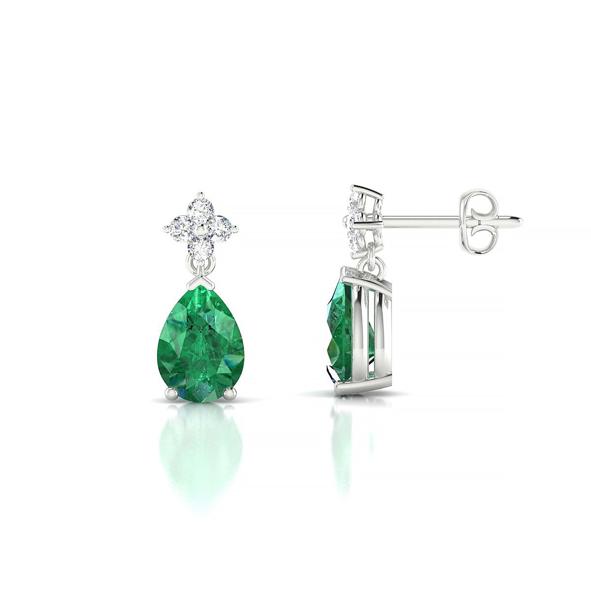Celestial | 18k White Gold 7 x 5 mm Pear Emerald Earrings