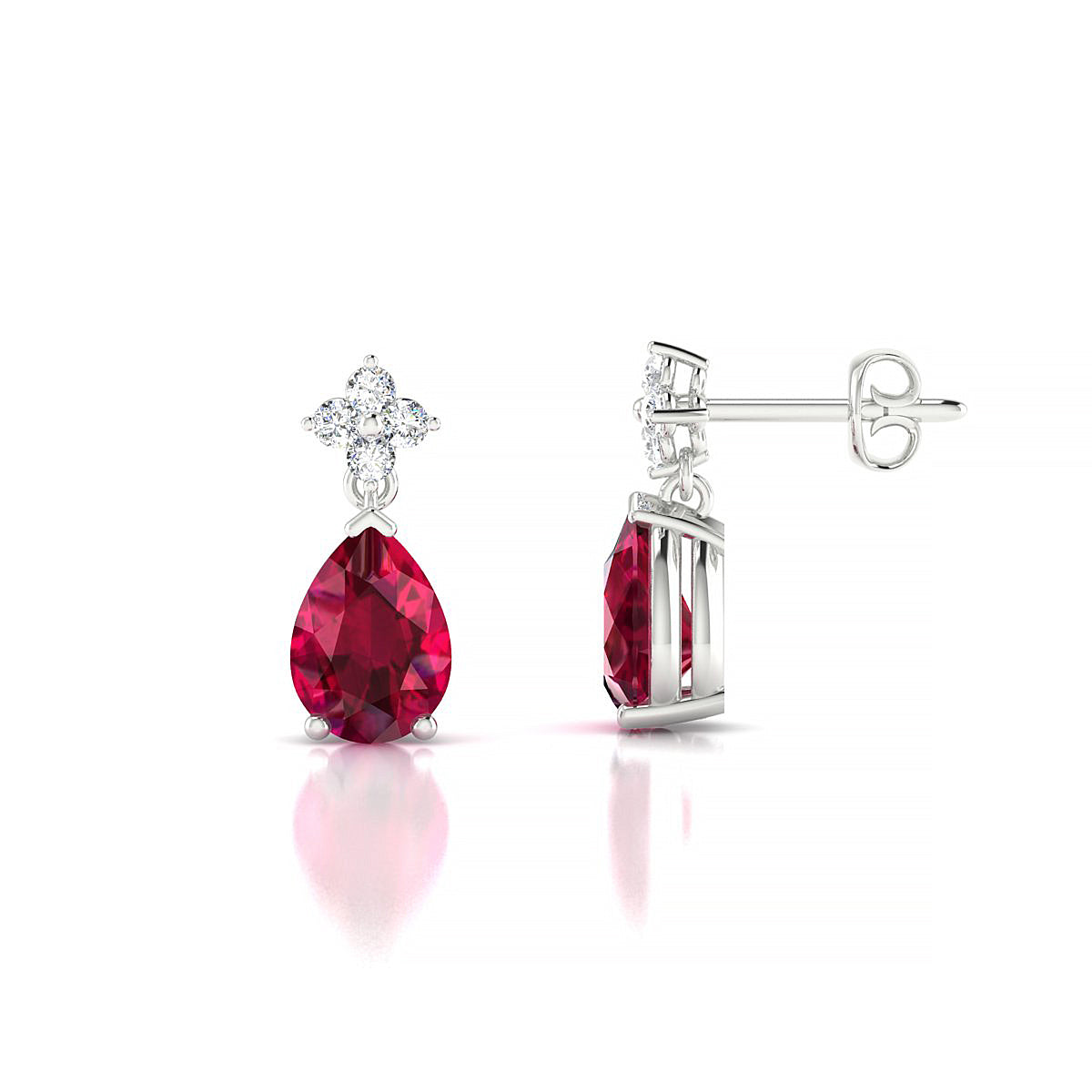 Celestial | 18k White Gold 7 x 5 mm Pear Ruby Earrings