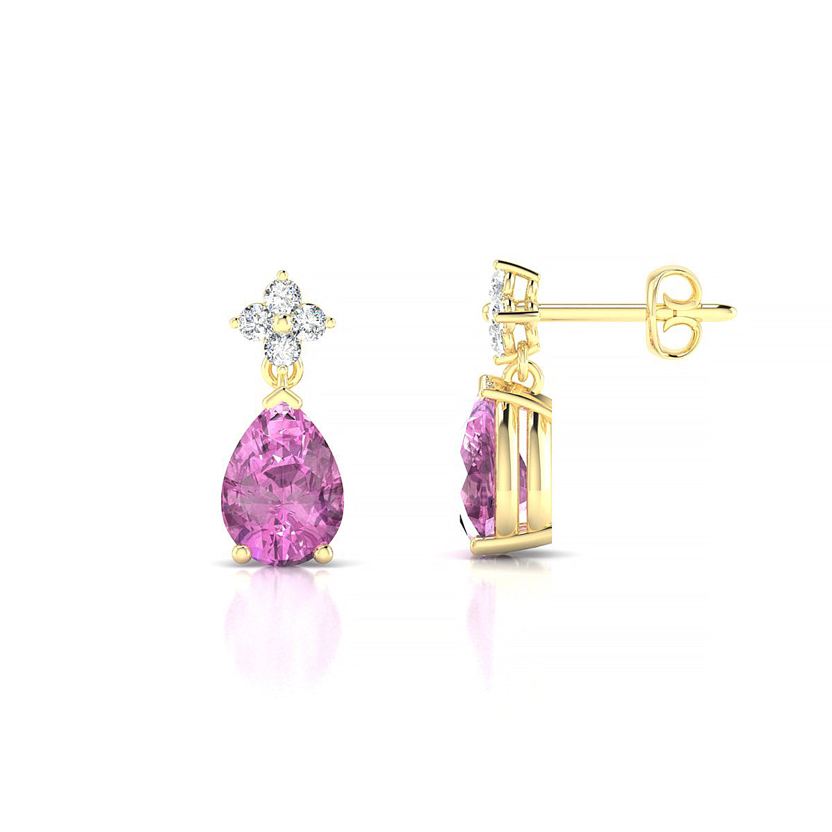 Celestial | 18k Yellow Gold 7 x 5 mm Pear Pink Sapphire Earrings