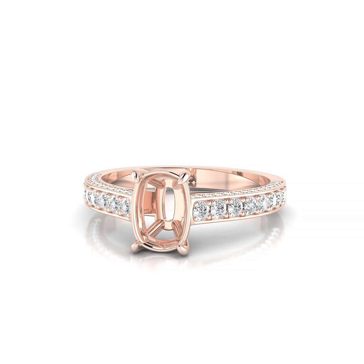 Complete Cushion 1-1.99 ct | 18k Rose Gold Side Stones Ring