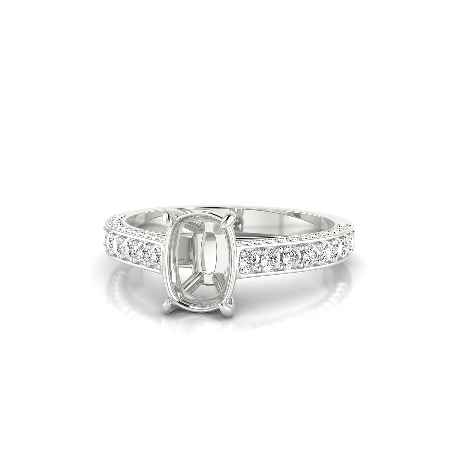 Complete Cushion 1-1.99 ct | 18k White Gold Side Stones Ring
