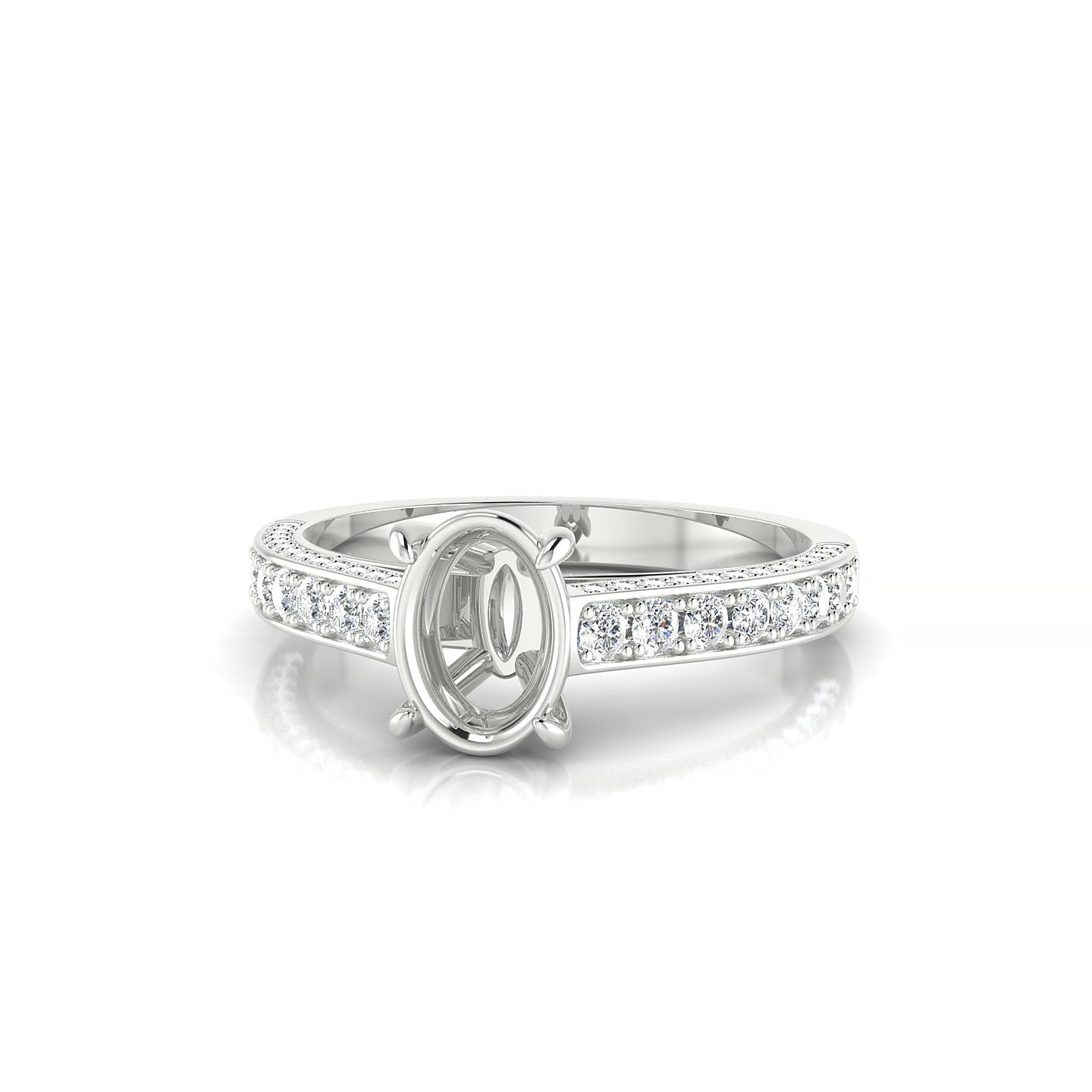 Complete Oval 1-1.99 ct | 18k White Gold Side Stones Ring