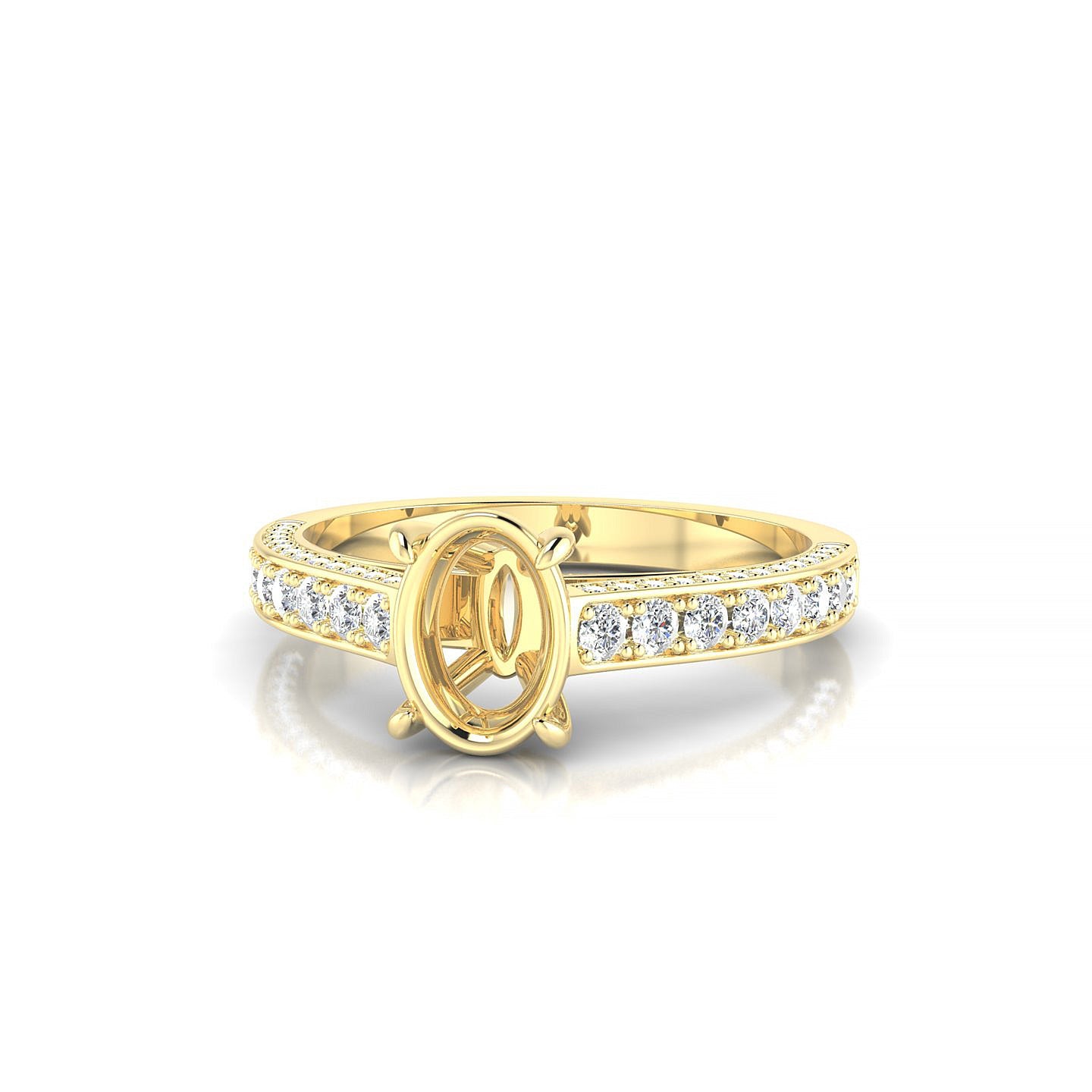 Complete Oval 1-1.99 ct | 18k Yellow Gold Side Stones Ring
