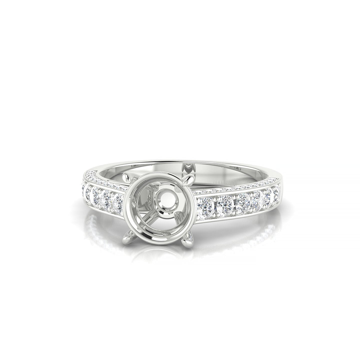 Complete Round 2-2.99 ct | 18k White Gold Side Stones Ring