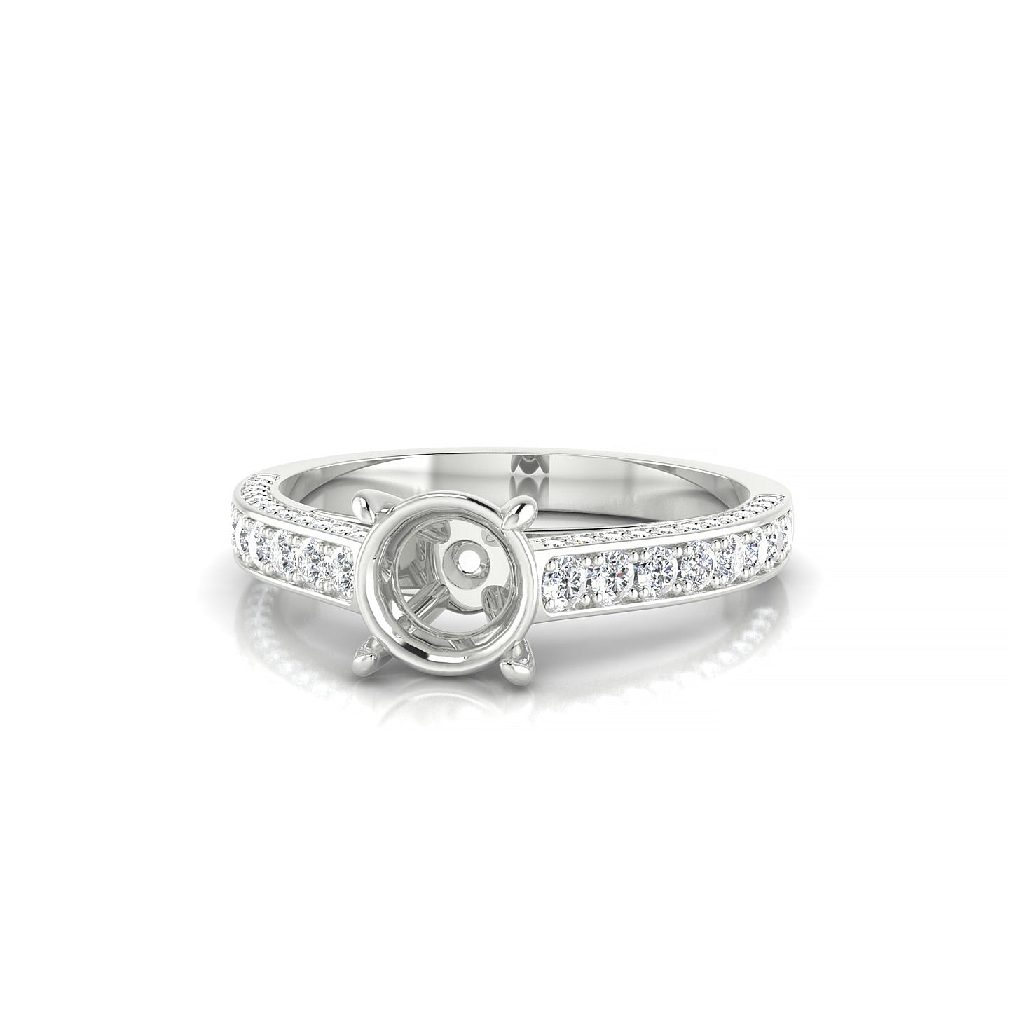Complete Round 1-1.99 ct | 18k White Gold Side Stones Ring