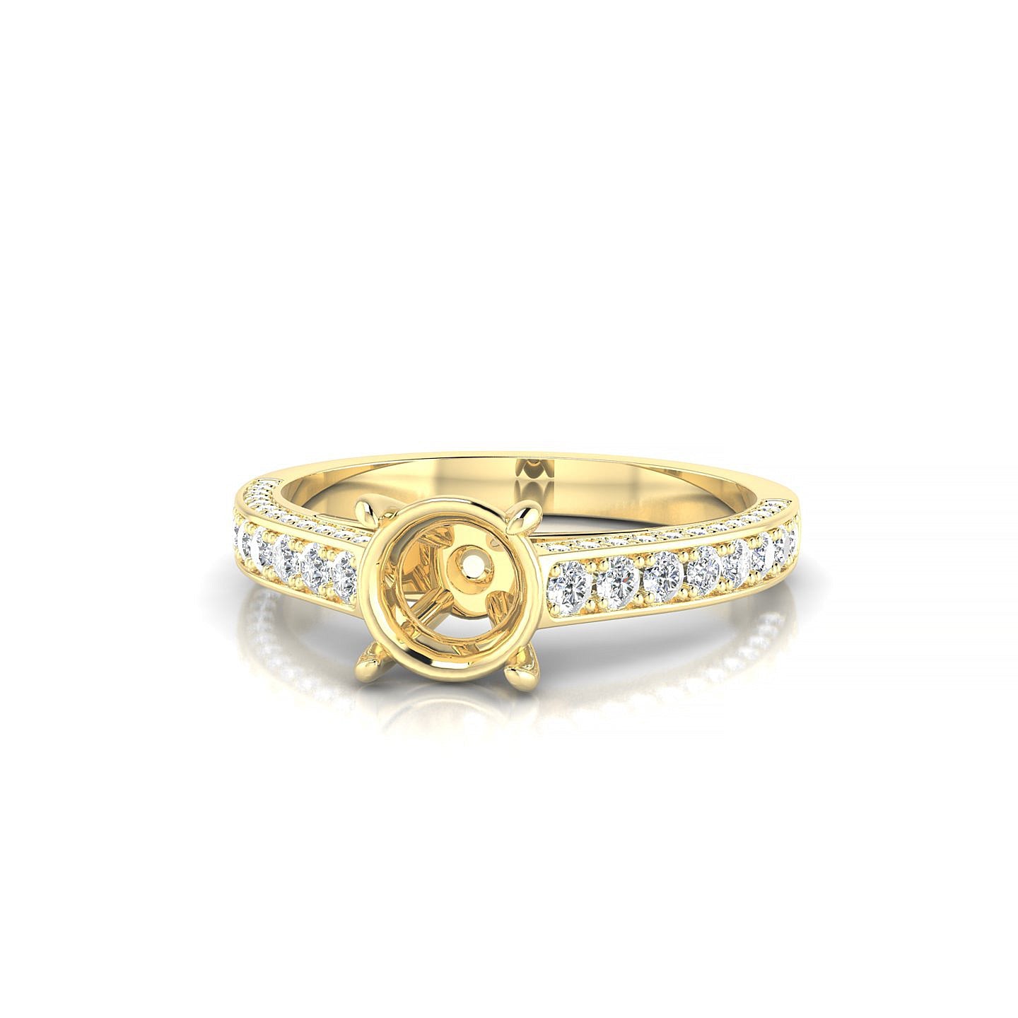 Complete Round 1-1.99 ct | 18k Yellow Gold Side Stones Ring