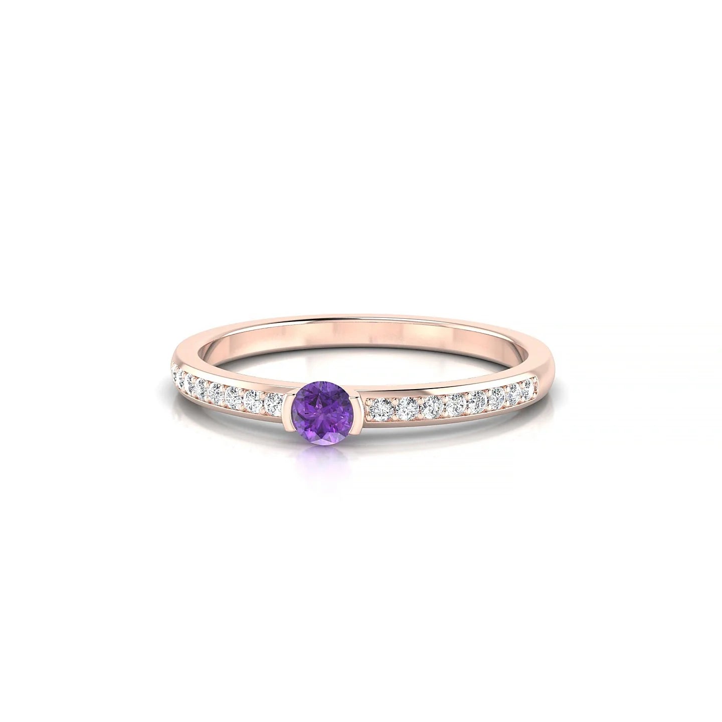 Crest | 18k Rose Gold 3 mm Round Amethyst Ring