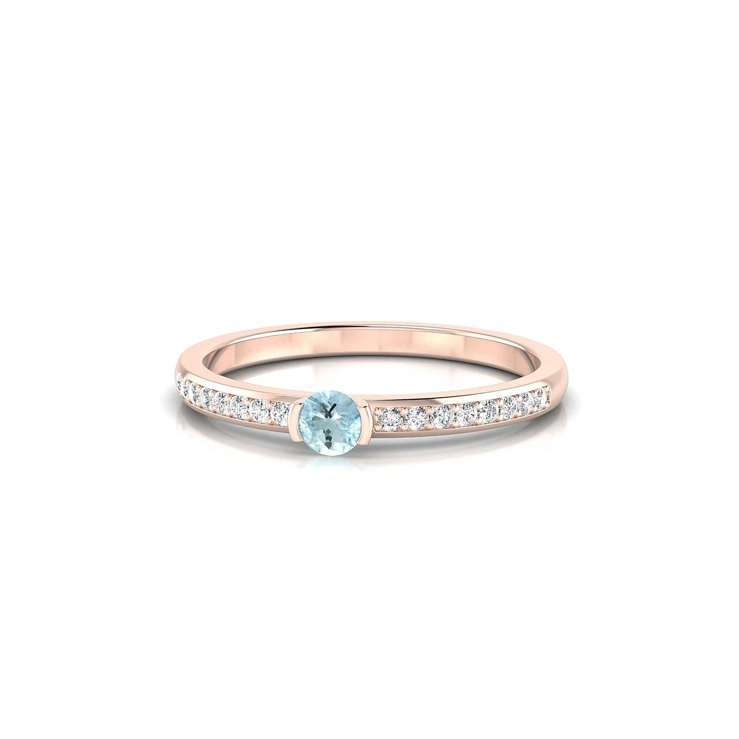 Crest | 18k Rose Gold 3 mm Round Aquamarine Ring