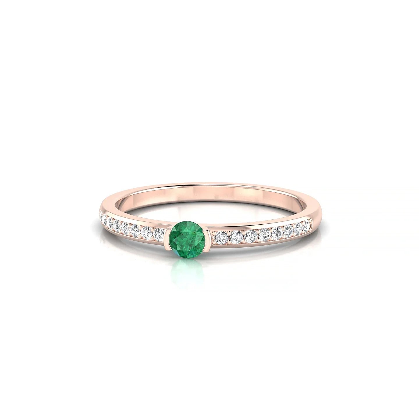 Crest | 18k Rose Gold 3 mm Round Emerald Ring