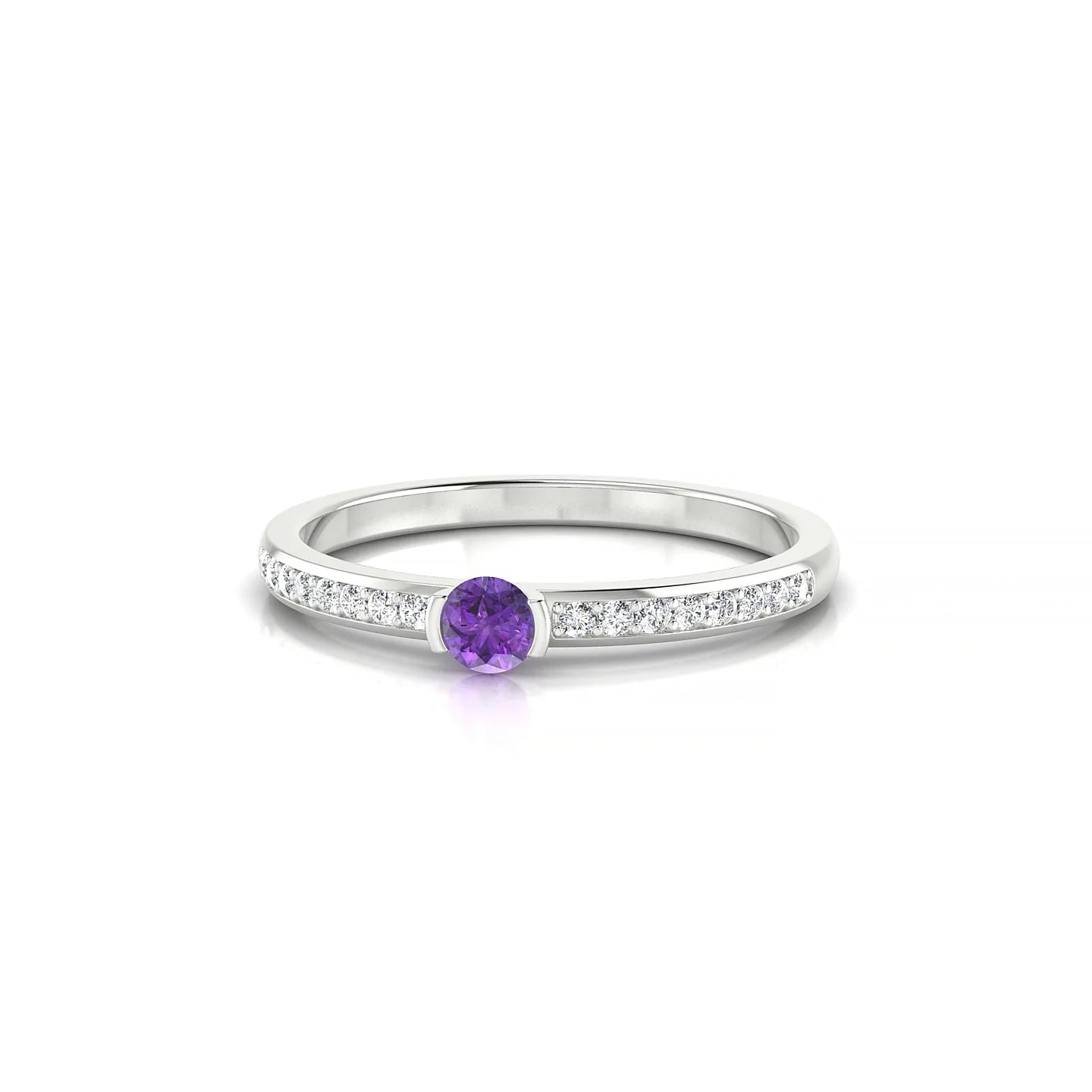 Crest | 18k White Gold 3 mm Round Amethyst Ring