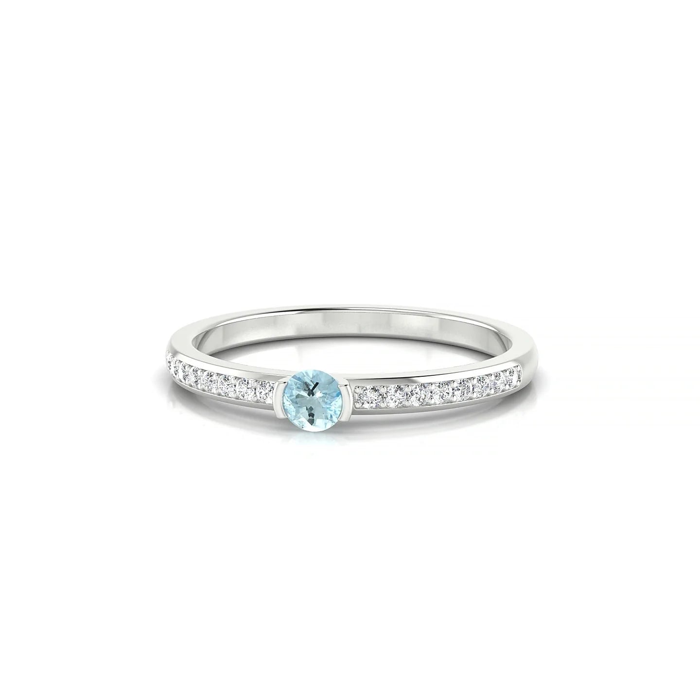 Crest | 18k White Gold 3 mm Round Aquamarine Ring