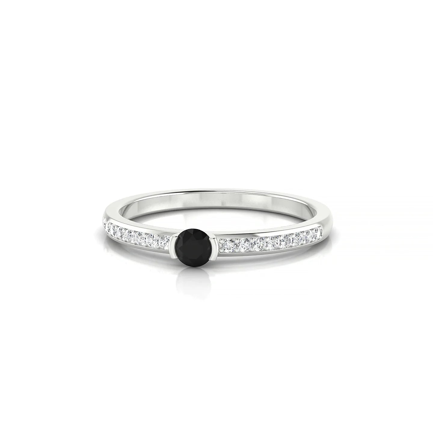 Crest | 18k White Gold 3 mm Round Black Diamond Ring