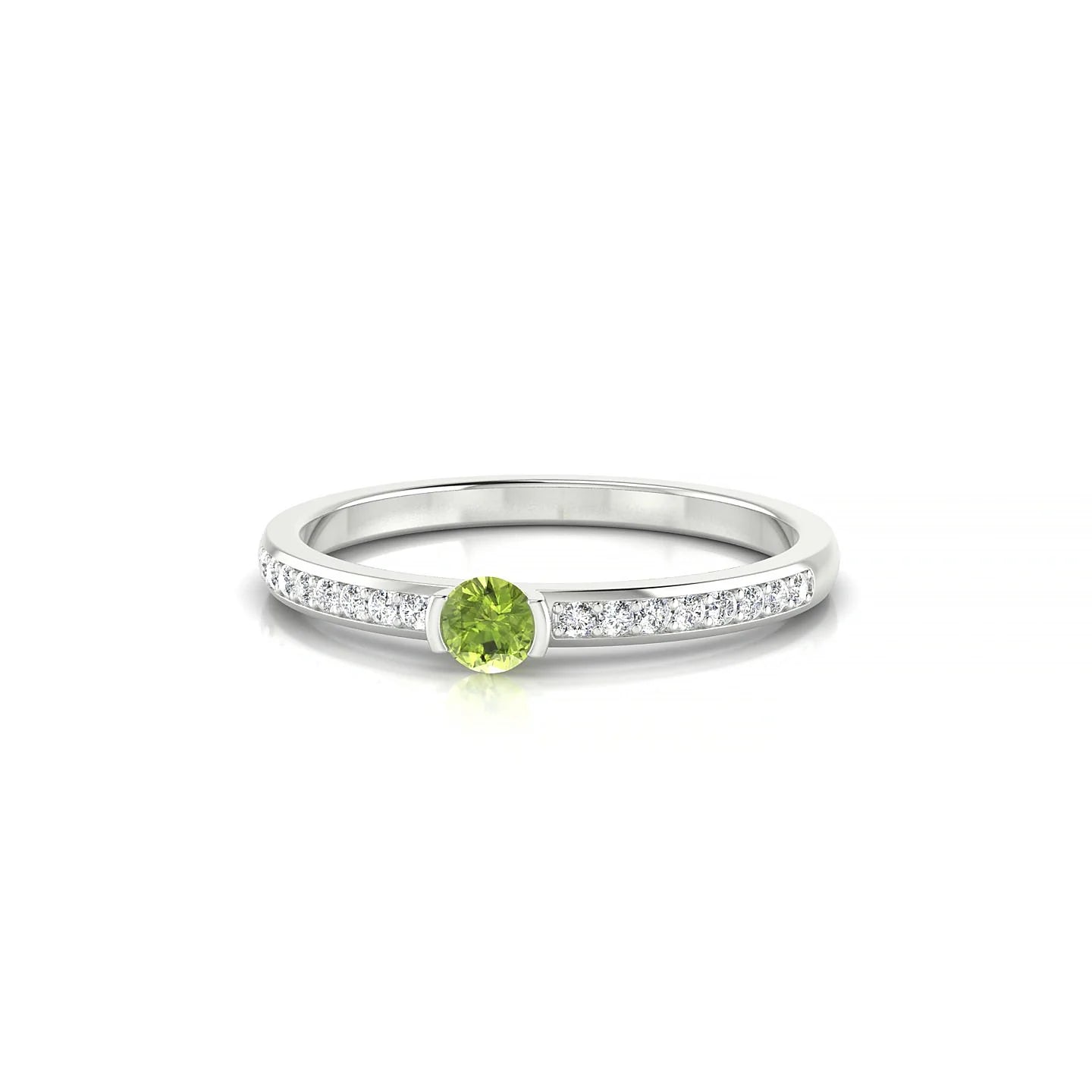Crest | 18k White Gold 3 mm Round Peridot Ring