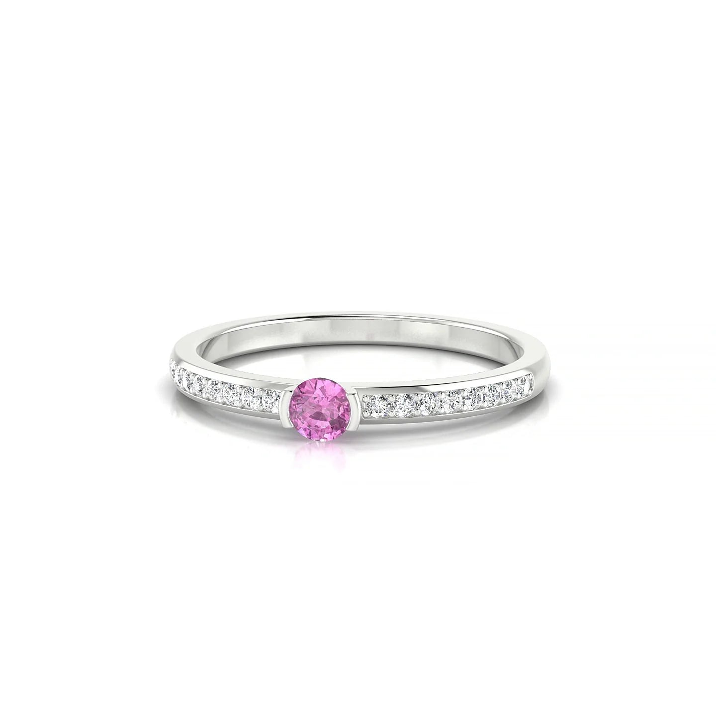 Crest | 18k White Gold 3 mm Round Pink Sapphire Ring