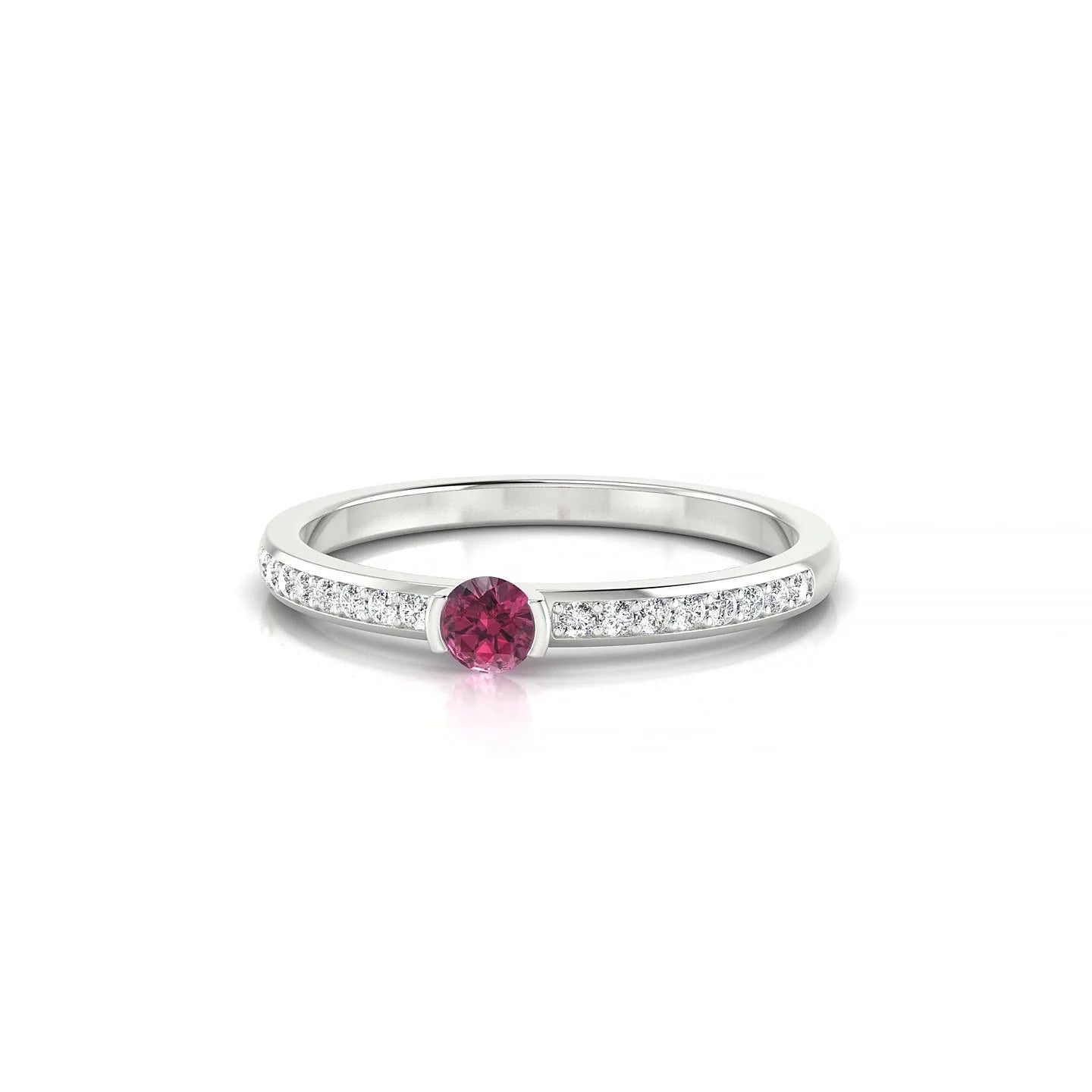 Crest | 18k White Gold 3 mm Round Rhodolite Ring