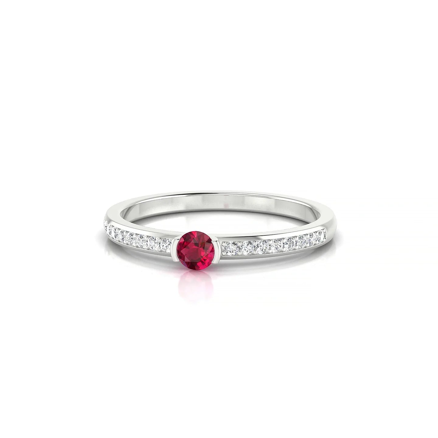 Crest | 18k White Gold 3 mm Round Ruby Ring