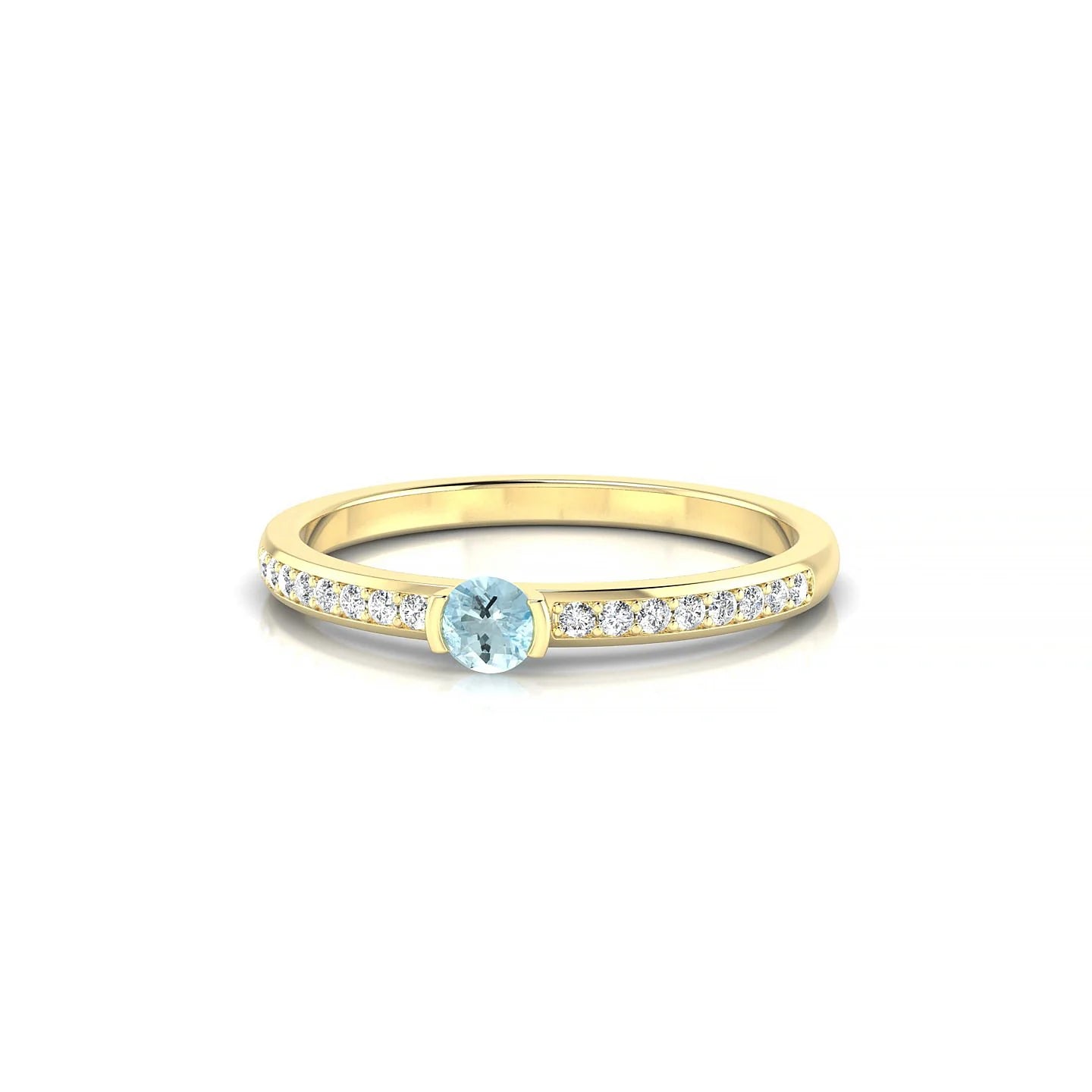 Crest | 18k Yellow Gold 3 mm Round Aquamarine Ring