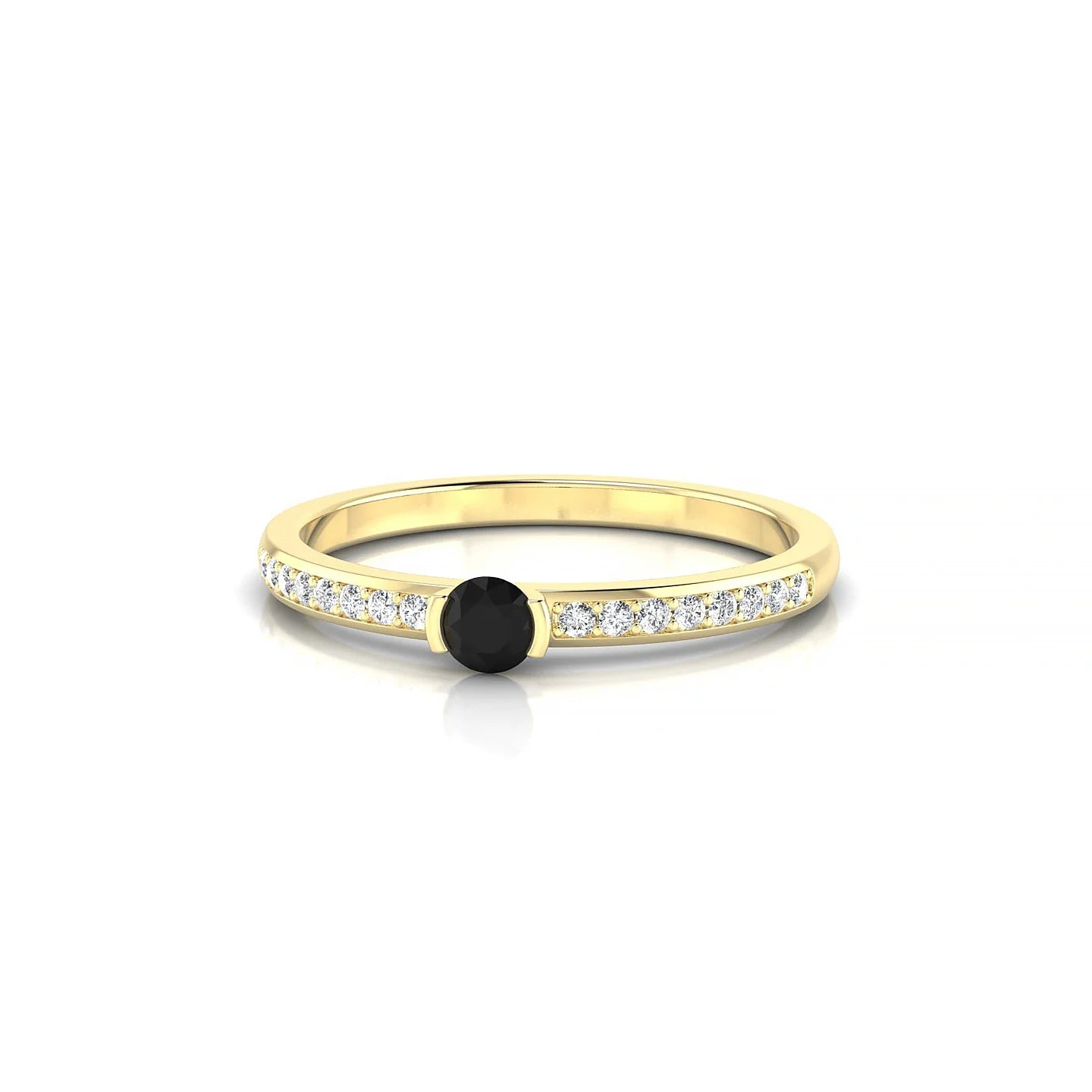 Crest | 18k Yellow Gold 3 mm Round Black Diamond Ring