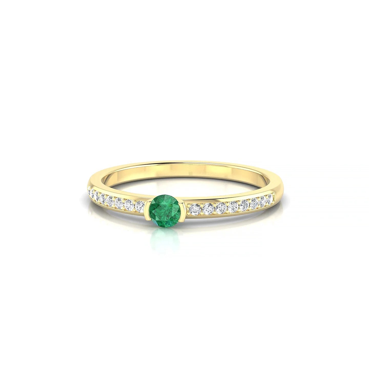 Crest | 18k Yellow Gold 3 mm Round Emerald Ring