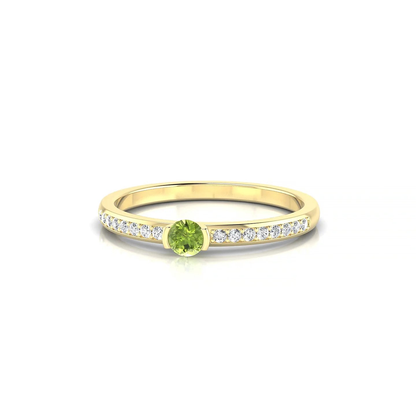Crest | 18k Yellow Gold 3 mm Round Peridot Ring