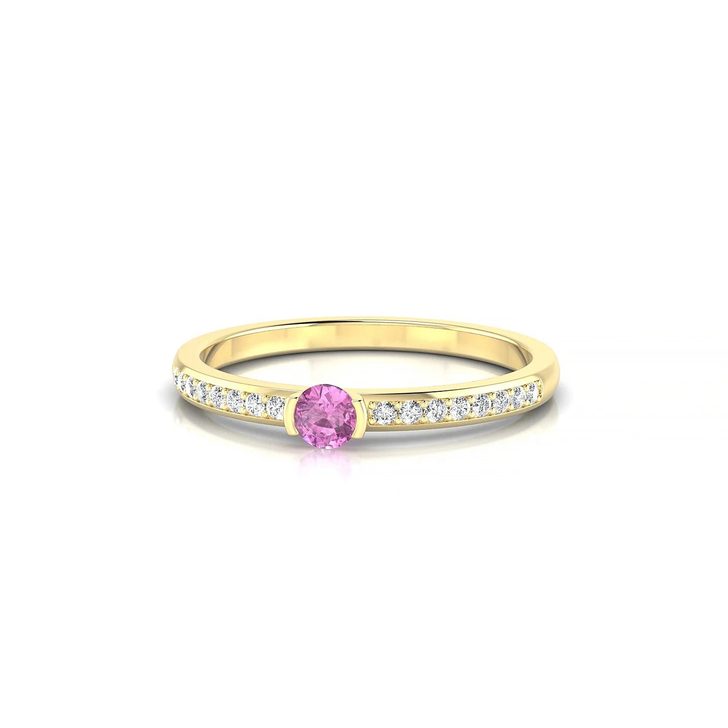 Crest | 18k Yellow Gold 3 mm Round Pink Sapphire Ring